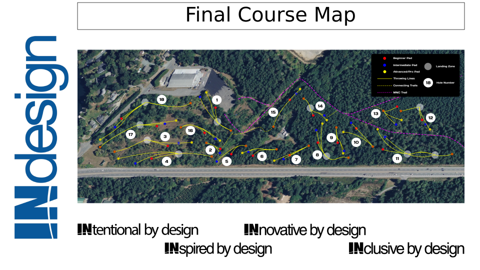 A map showing the final design of the disc golf course at Fuller Lake disc golf course