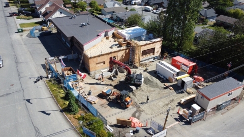 Aerial shot of construction of the Crofton Fire Hall taken in June 2024