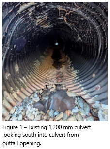 A photo showing the poo condition of a culvert that will be replaced